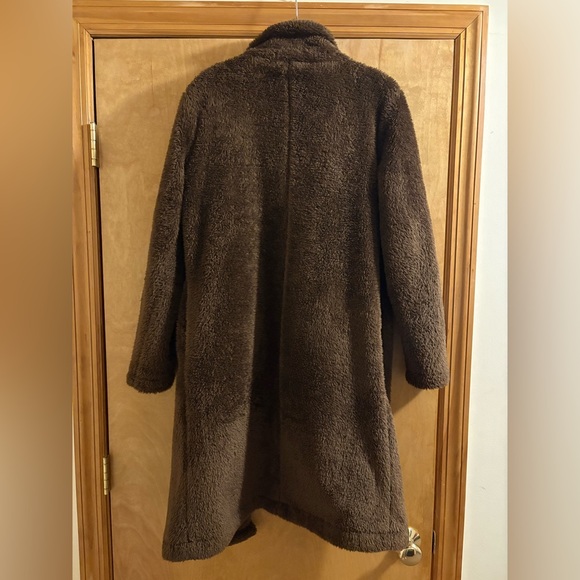 Angashion Women's Brown Fuzzy Fleece Lapel Open Front Long Coat Faux Fur - Picture 7 of 9